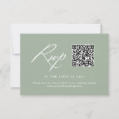 Elegante Sage Groene Kalligrafie Bruiloft QR-code RSVP Kaartje (Voorkant)