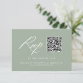 Elegante Sage Groene Kalligrafie Bruiloft QR-code RSVP Kaartje (Staand voorkant)