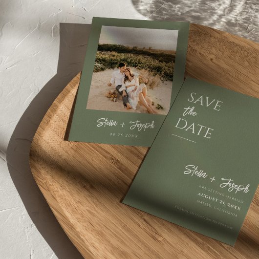 Elegante Sage Groene Moderne Boho Chique Foto Brui Save The Date