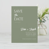 Elegante Sage Groene Moderne Boho Chique Foto Brui Save The Date (Staand voorkant)
