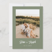 Elegante Sage Groene Moderne Boho Chique Foto Brui Save The Date (Achterkant)
