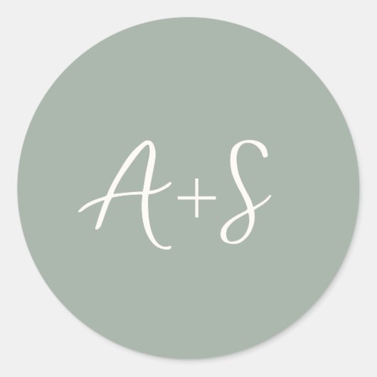 Elegante Sage Groene Moderne Bruiloft Ronde Sticker (Voorkant)