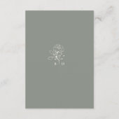 Elegante Sage Groene Monogram Bruiloft Details Informatiekaartje (Achterkant)