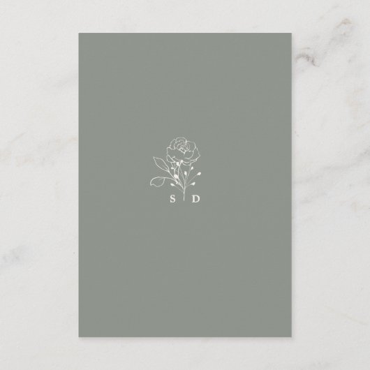 Elegante Sage Groene Monogram Bruiloft Details Informatiekaartje (Achterkant)