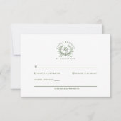 Elegante Sage Groene Monogram Crest Bruiloft RSVP Kaartje (Voorkant)