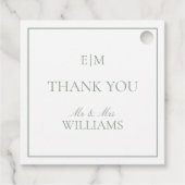 Elegante Sage Groene Monogram Dank u Bruiloft Bedankjes Labels (Achterkant)