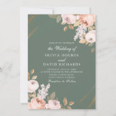 Elegante Sage Groene Pioen Bruiloft Uitnodiging (Voorkant)