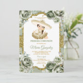 Elegante Sage Groene Primera comunión SCHATTIGE Me Kaart (Staand voorkant)