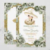 Elegante Sage Groene Primera comunión SCHATTIGE Me Kaart (Voorkant / Achterkant)