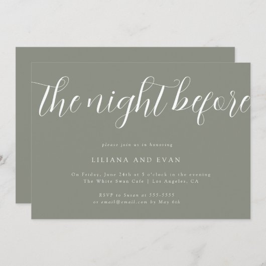 Elegante Sage Groene Repetitie Diner Uitnodiging (Voorkant / Achterkant)