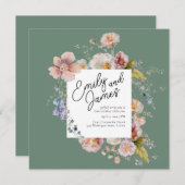 Elegante Sage Groene Tuin Wildflower Bruiloft Kaart (Voorkant / Achterkant)
