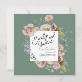 Elegante Sage Groene Tuin Wildflower Bruiloft Kaart (Voorkant)