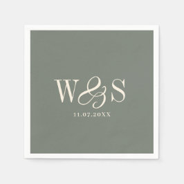 Elegante Sage huwelijksparen initialen Servet