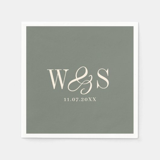 Elegante Sage huwelijksparen initialen Servet (Voorkant)