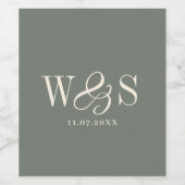 Elegante Sage huwelijksparen initialen Wijn Etiket (Enkel label)
