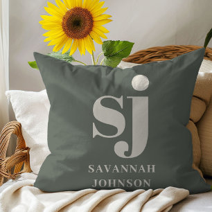 Elegante sage monogram initiaal kussen
