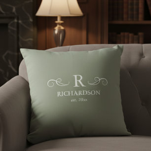 Elegante Sage Monogram Worpkussen Kussen