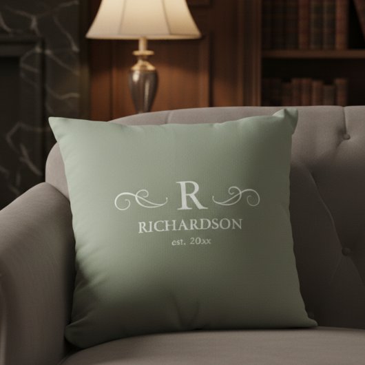 Elegante Sage Monogram Worpkussen Kussen