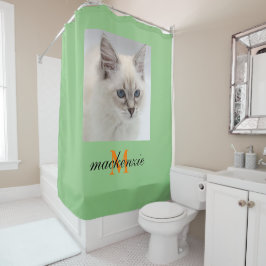 Elegante Sage Oranje Monogram Script Aangepaste fo Douchegordijn