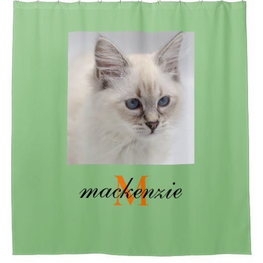 Elegante Sage Oranje Monogram Script Aangepaste fo Douchegordijn (Voorkant)