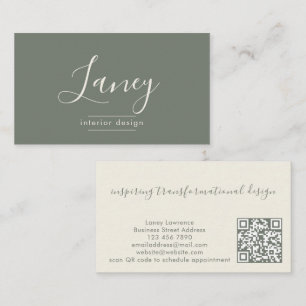 Elegante Sage QR-code Interieurontwerp Professiona Visitekaartje