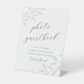 Elegante Sage Trouwfoto Guestbook Tafel Reclamebord Met Voetstuk (Voorkant)