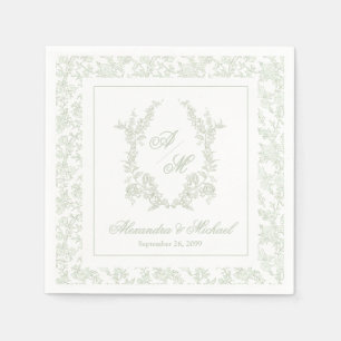 Elegante Sage Vintage Bloemenkroon Monogram Bruilo Servet