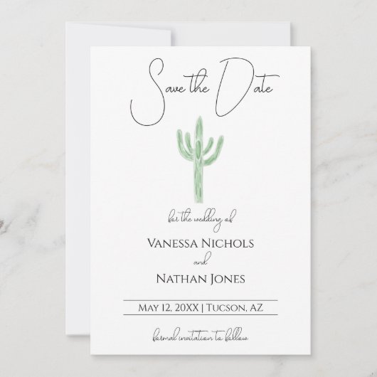 Elegante Saguaro Cactus Save The Date Uitnodiging (Voorkant)