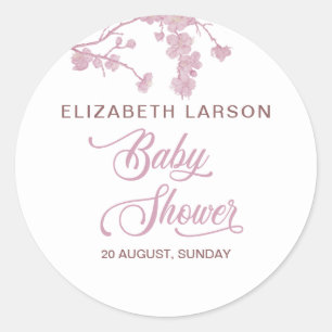 Elegante Sakura Kersenbloesem Baby Shower Wit Ronde Sticker