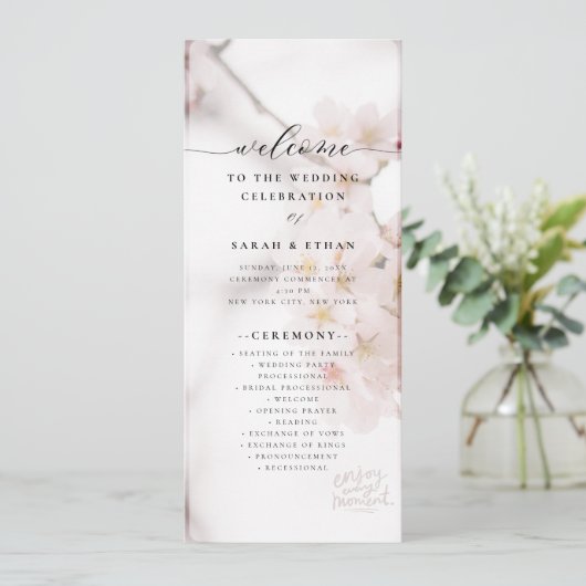 Elegante Sakura Roze bloemenkersenbloesem Bruiloft Programmakaart (Staand voorkant)