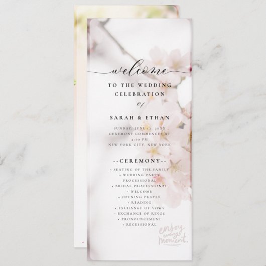 Elegante Sakura Roze bloemenkersenbloesem Bruiloft Programmakaart (Voorkant / Achterkant)