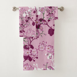 Elegante Sakura Roze Burgundy Witte Kersenbloesem Bad Handdoek