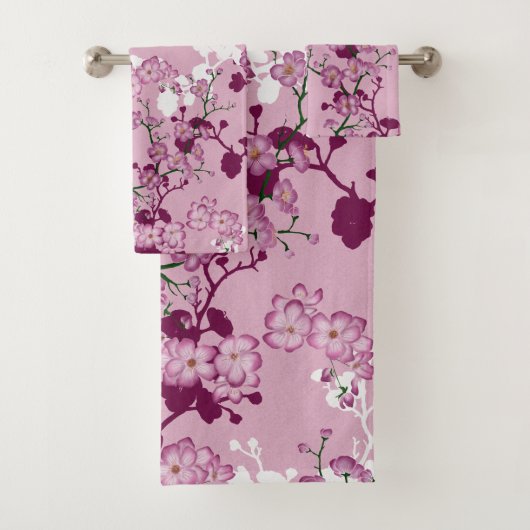 Elegante Sakura Roze Burgundy Witte Kersenbloesem Bad Handdoek (Insitu)