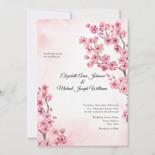 Elegante Sakura Roze Kersenbloesem Bloemrijke Brui Kaart (Voorkant)