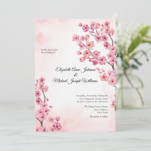 Elegante Sakura Roze Kersenbloesem Bloemrijke Brui Kaart (Staand voorkant)