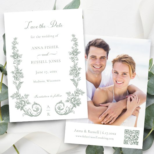 Elegante Salie Barokrozen Bruiloft Save The Date