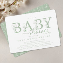 Elegante Salie Bloem Baby Shower Typografie