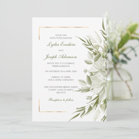 Elegante salie bloemen bruiloft uitnodiging (Staand voorkant)