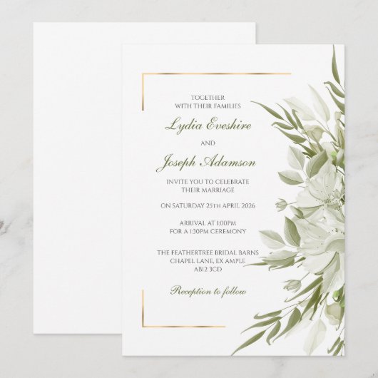 Elegante salie bloemen bruiloft uitnodiging (Voorkant / Achterkant)