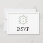 Elegante salie bloemenkam monogram QR code bruilof RSVP Kaartje (Voorkant)