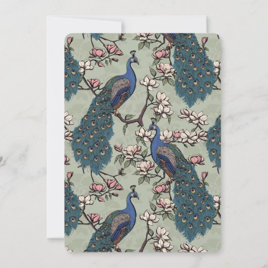 Elegante salie bloemenpauw bruiloft save the date (Achterkant)