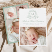 Elegante salie bloemkuip monogram 4 foto geboorte aankondiging