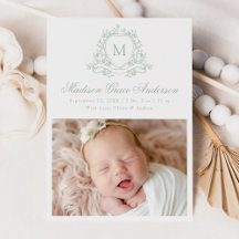 Elegante salie bloemkuip monogram 4 foto geboorte