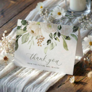Elegante Salie Bloemrijke Script Bruidsdouche Huwe Bedankkaart