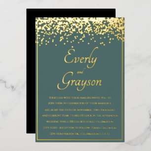 Elegante Salie Bosgroen Gouden Confetti Bruiloft Folie Uitnodiging