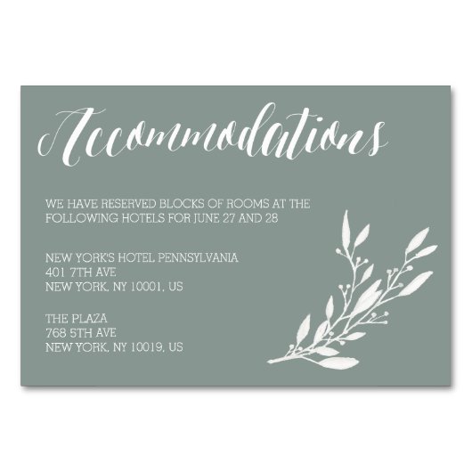 Elegante Salie Bruiloft Accommodatie Kaarten (Voorkant)