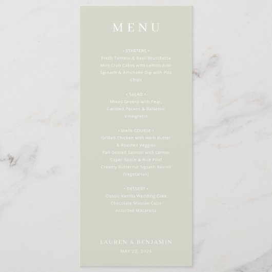 Elegante Salie Bruiloftsmenu Menu (Voorkant)