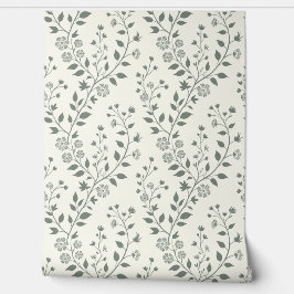 Elegante Salie Crème Minimalistische Boho Bloemmot Behang