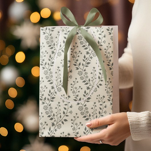 Elegante Salie Crème Minimalistische Boho Bloemmot Medium Cadeauzakje