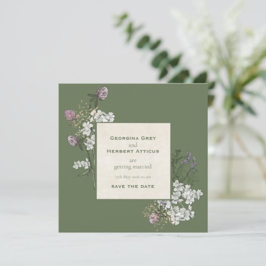 Elegante salie en crème modern Save the Date Kaart (Staand voorkant)